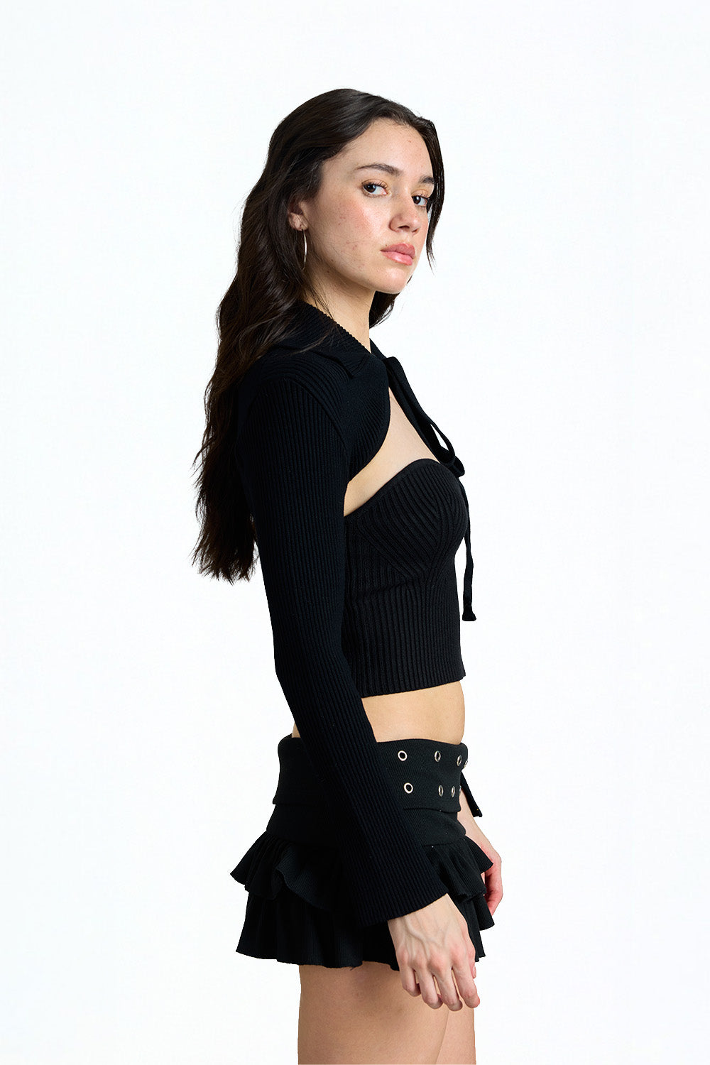 Shadow Black Tie Front Shrug - BonkersCorner