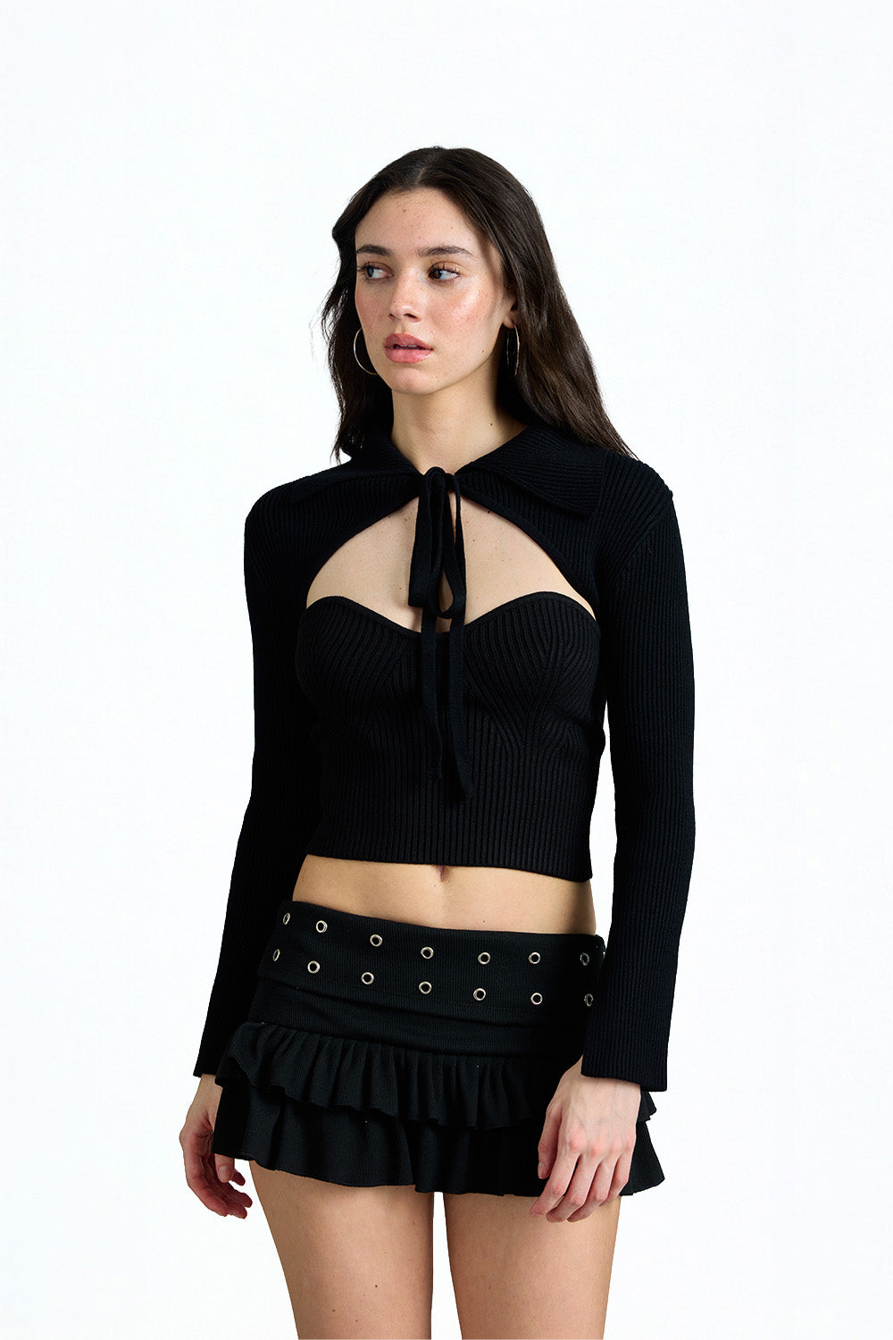 Shadow Black Tie Front Shrug - BonkersCorner