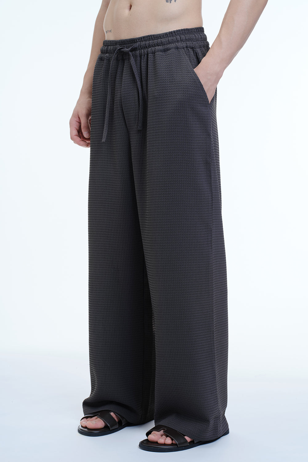 Solid Charcoal Textured Pant - BonkersCorner