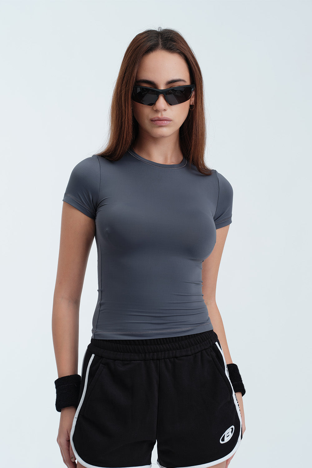 Storm Blue Polyamide Fitted T-shirt