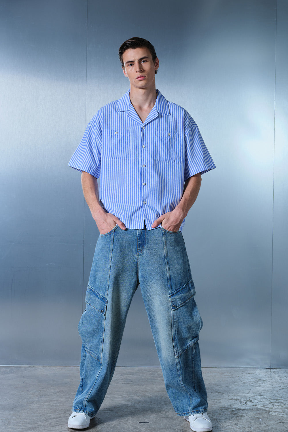 baggy dress shirt men Fashion Men Shirt Tops Coat Long Sleeve Button Jacket Pocket Casual Plain Baggy