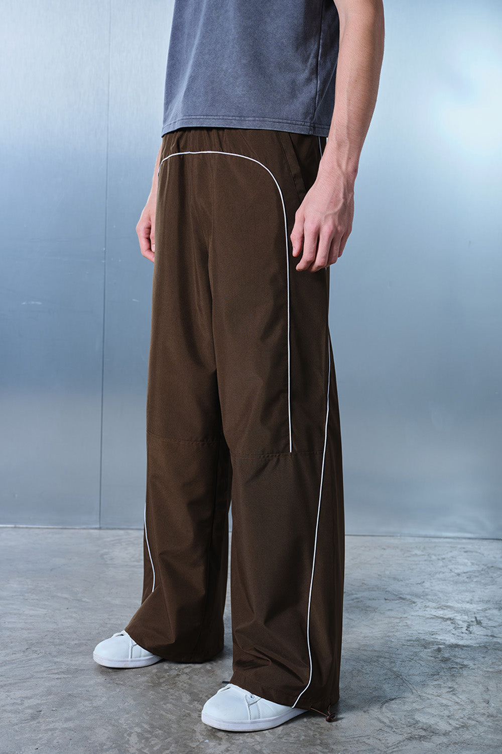 Tan Brown Sporty Deconstructed Loose Pants