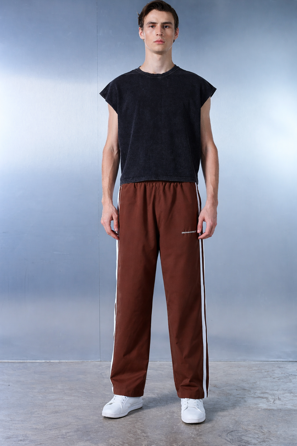 Tan Brown Tape Wide Leg Joggers