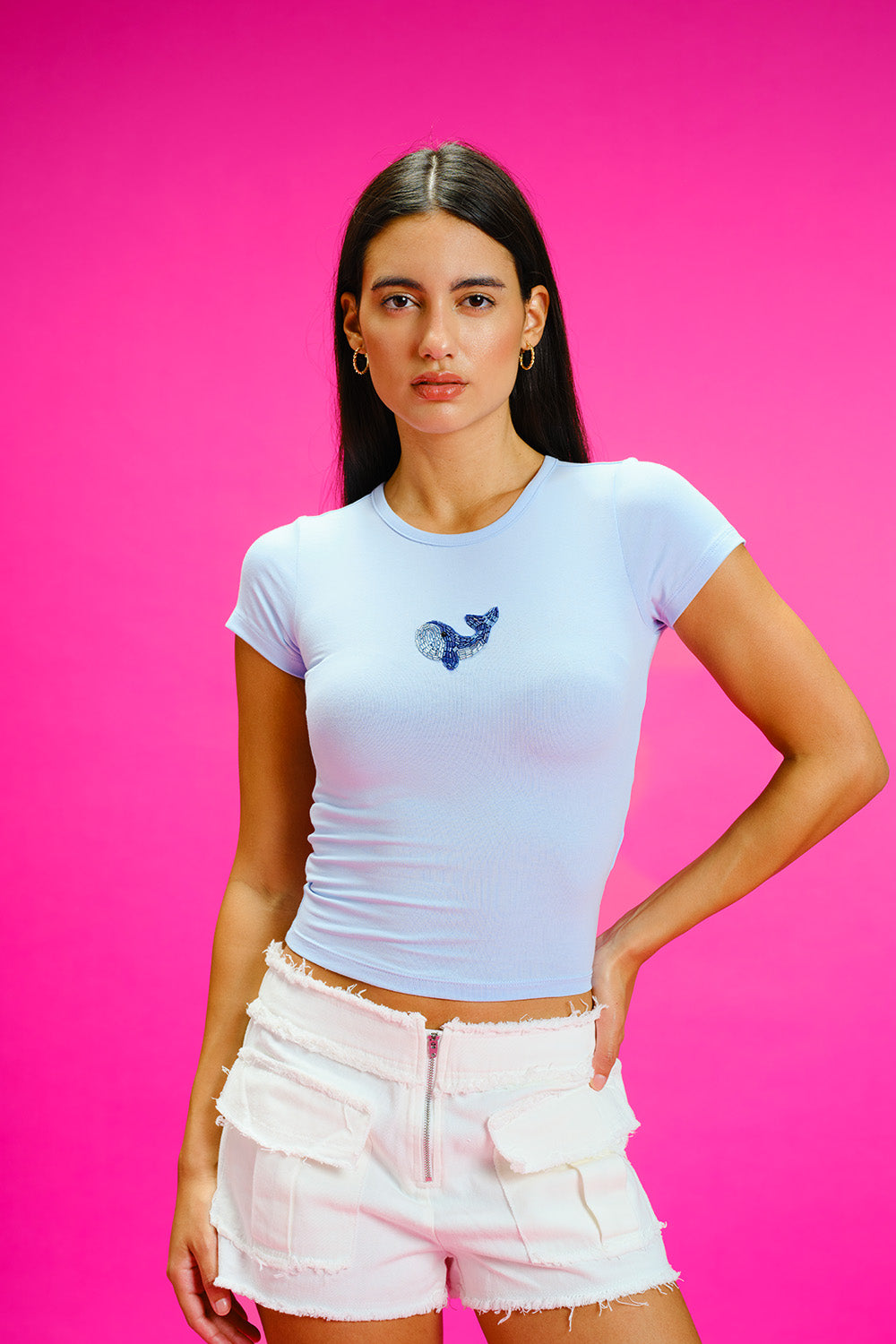 Whale Tales Beaded Embroidery Baby Tee - BonkersCorner