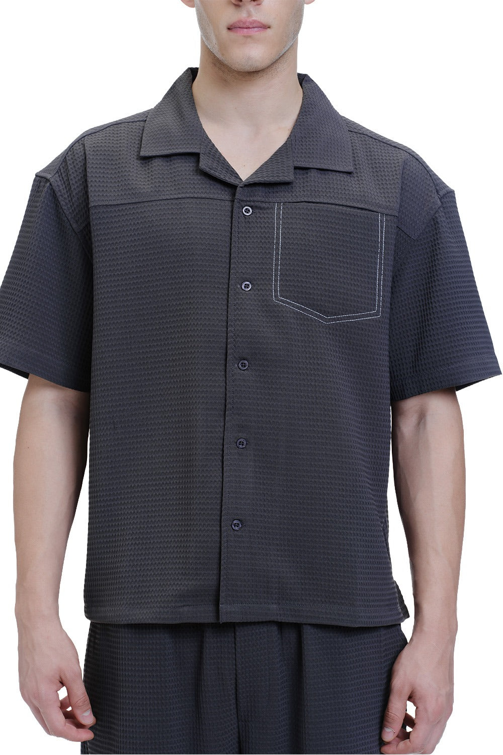Solid Charcoal Textured Shirt