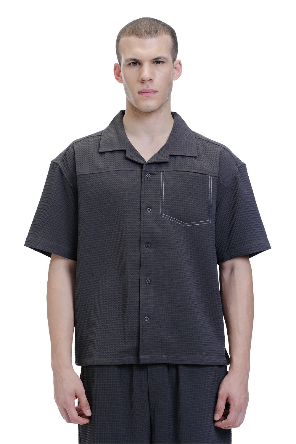 Solid Charcoal Textured Shirt