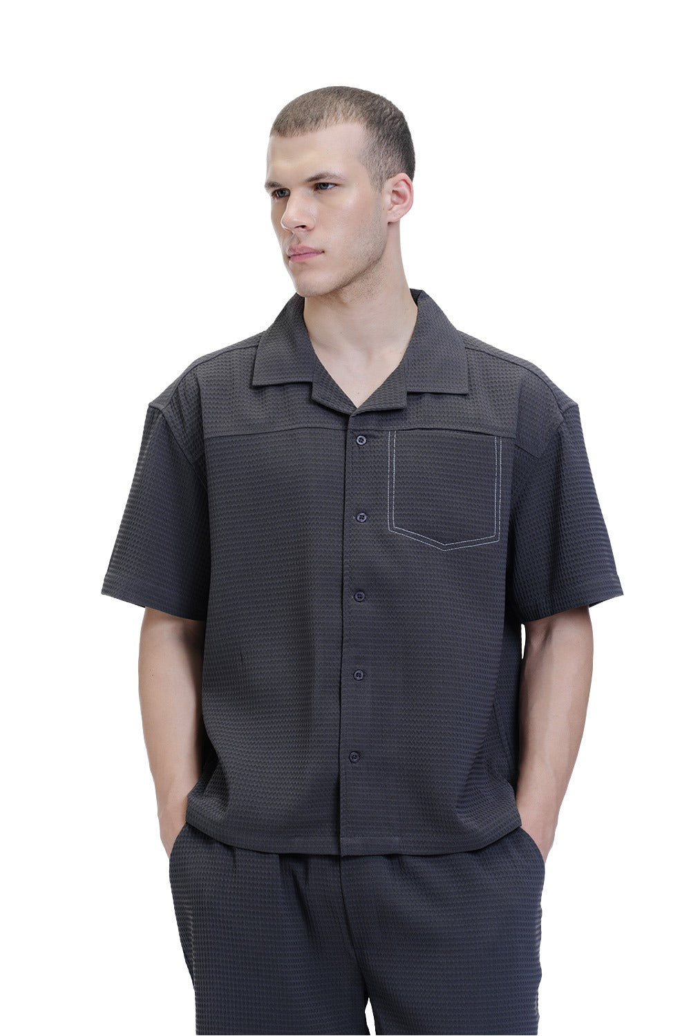 Solid Charcoal Textured Shirt