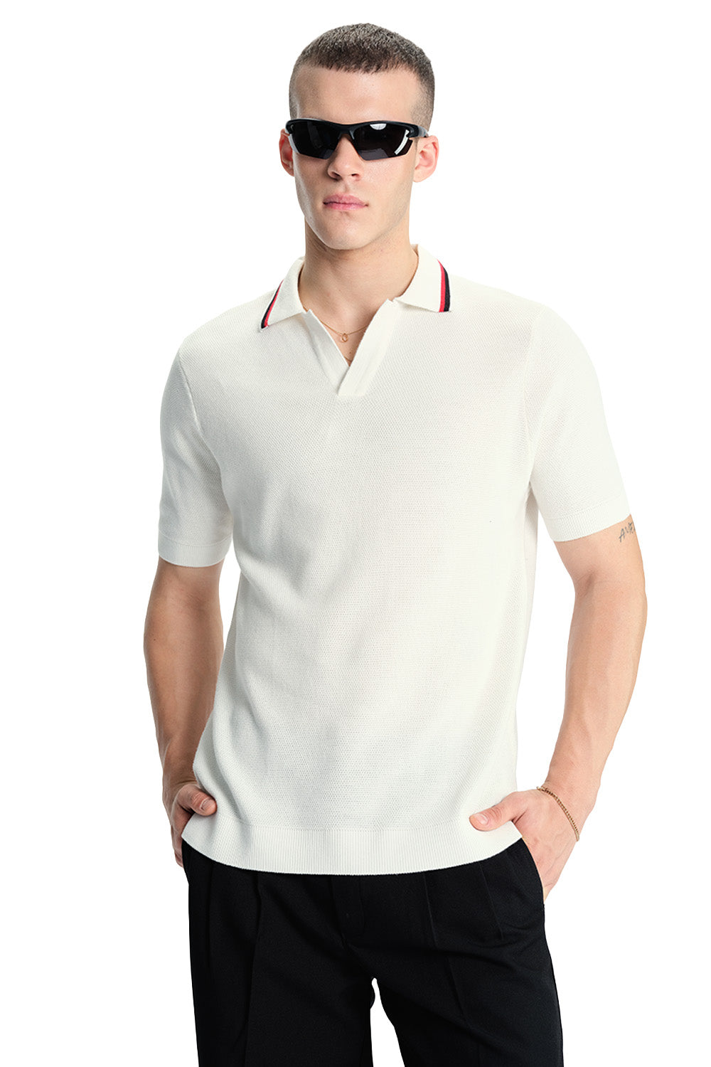 White Cable Knit Polo