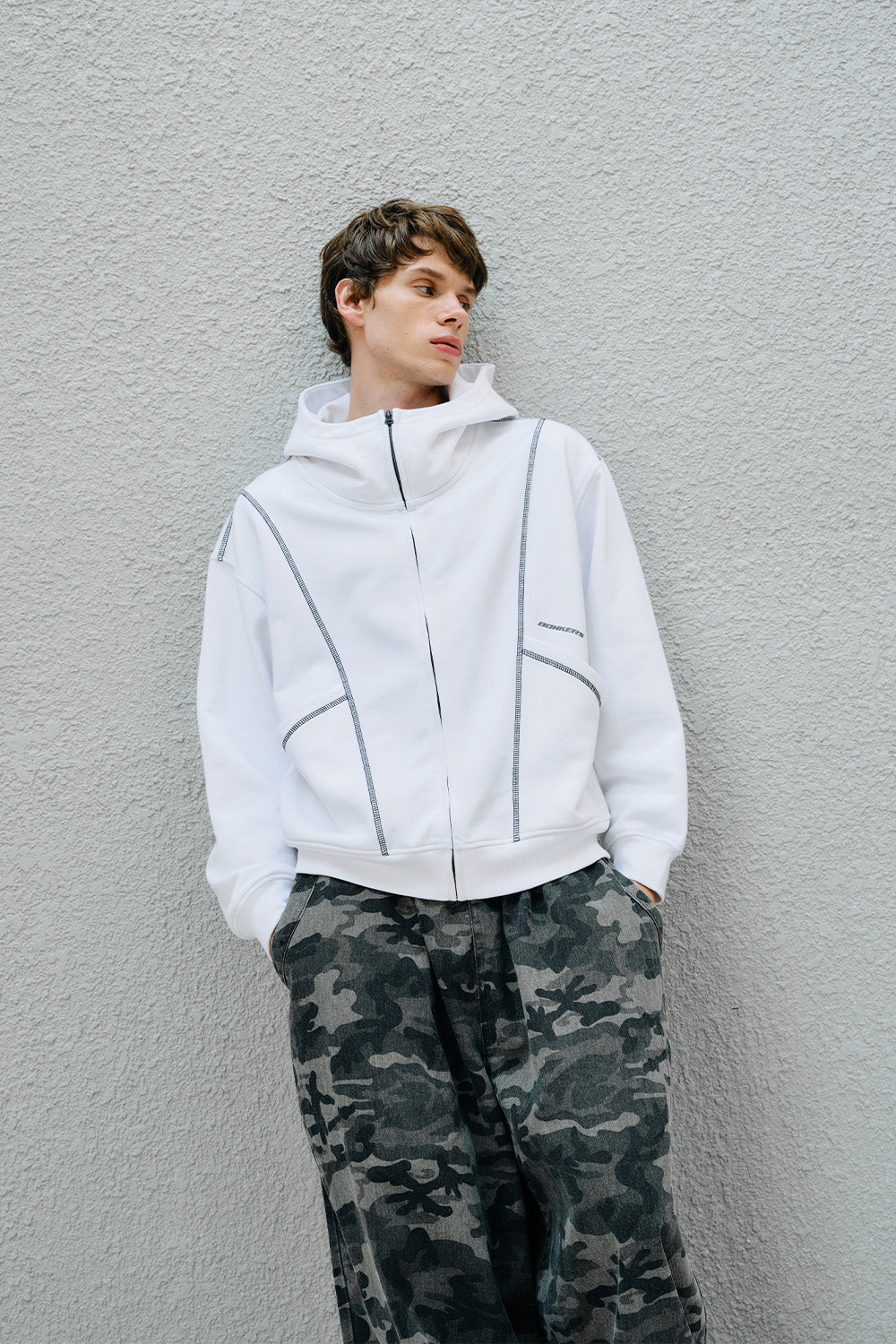 White Contour Zip Hoodie