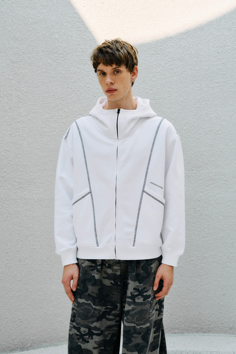 White Contour Zip Hoodie