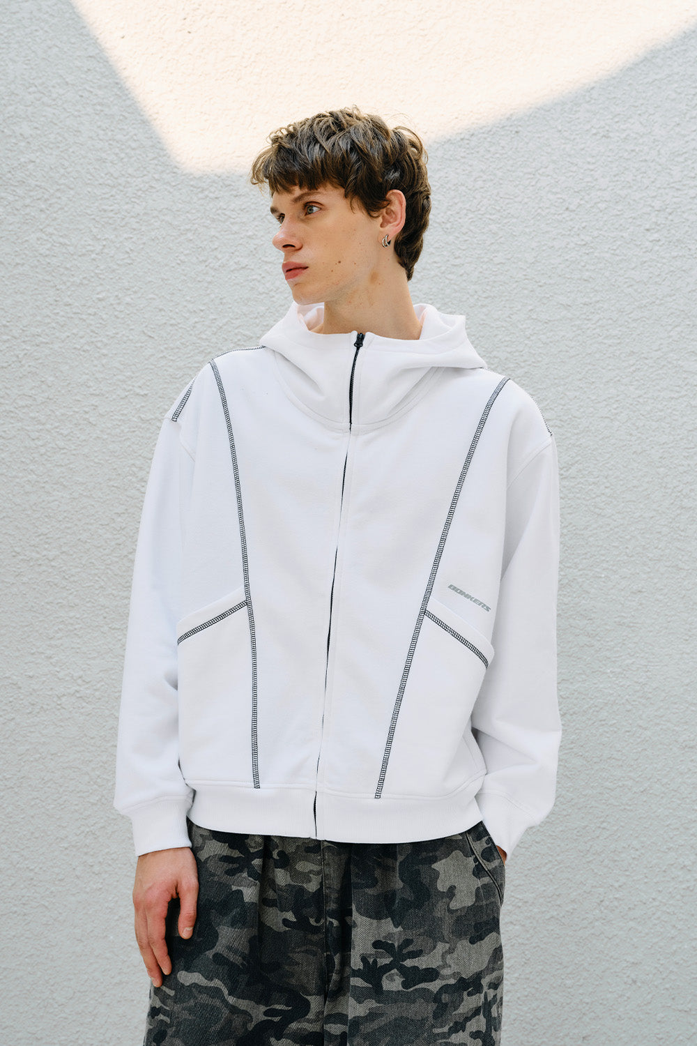 White Contour Zip Hoodie