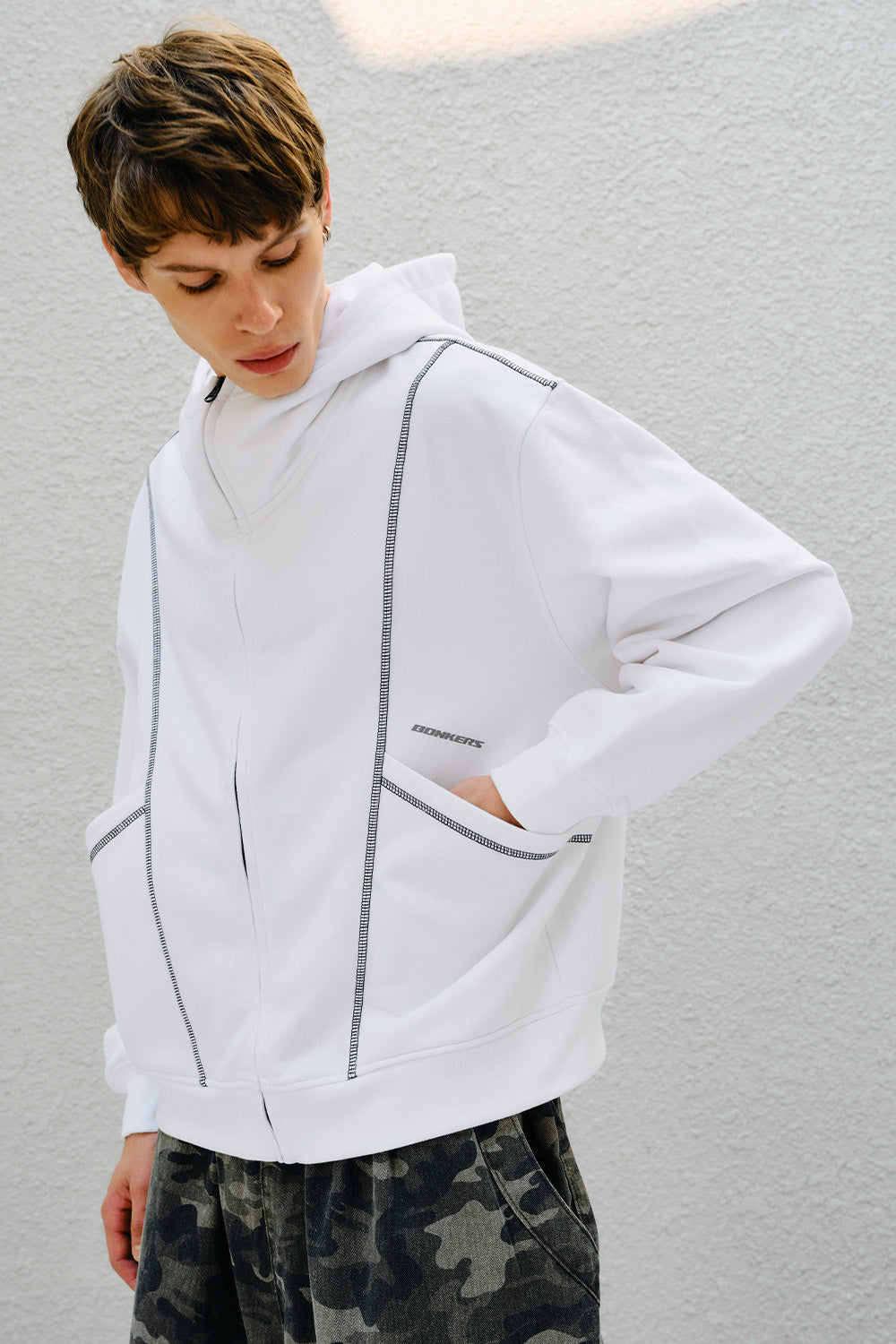 White Contour Zip Hoodie