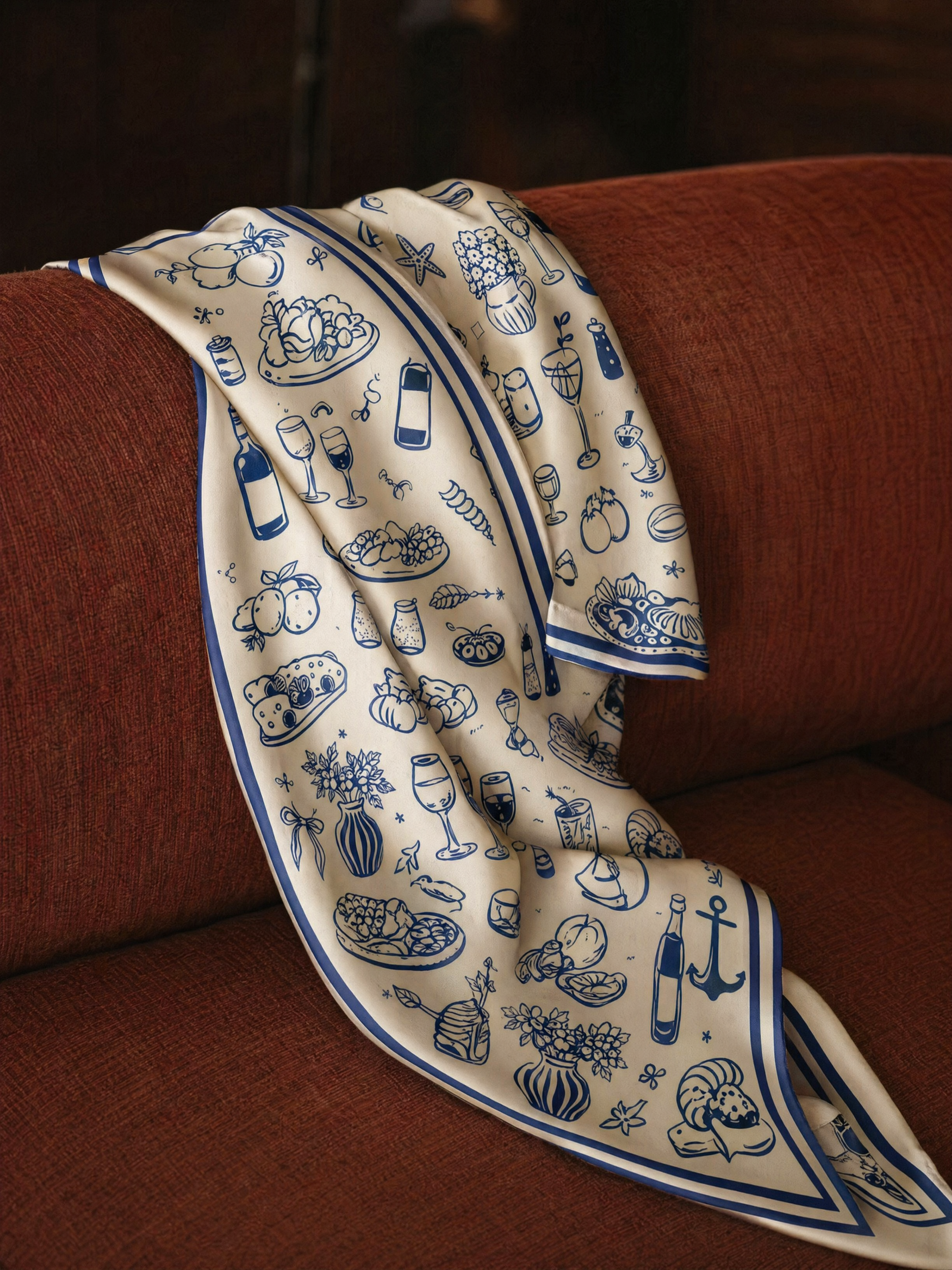Wine & Dine Blue Scarf - BonkersCorner