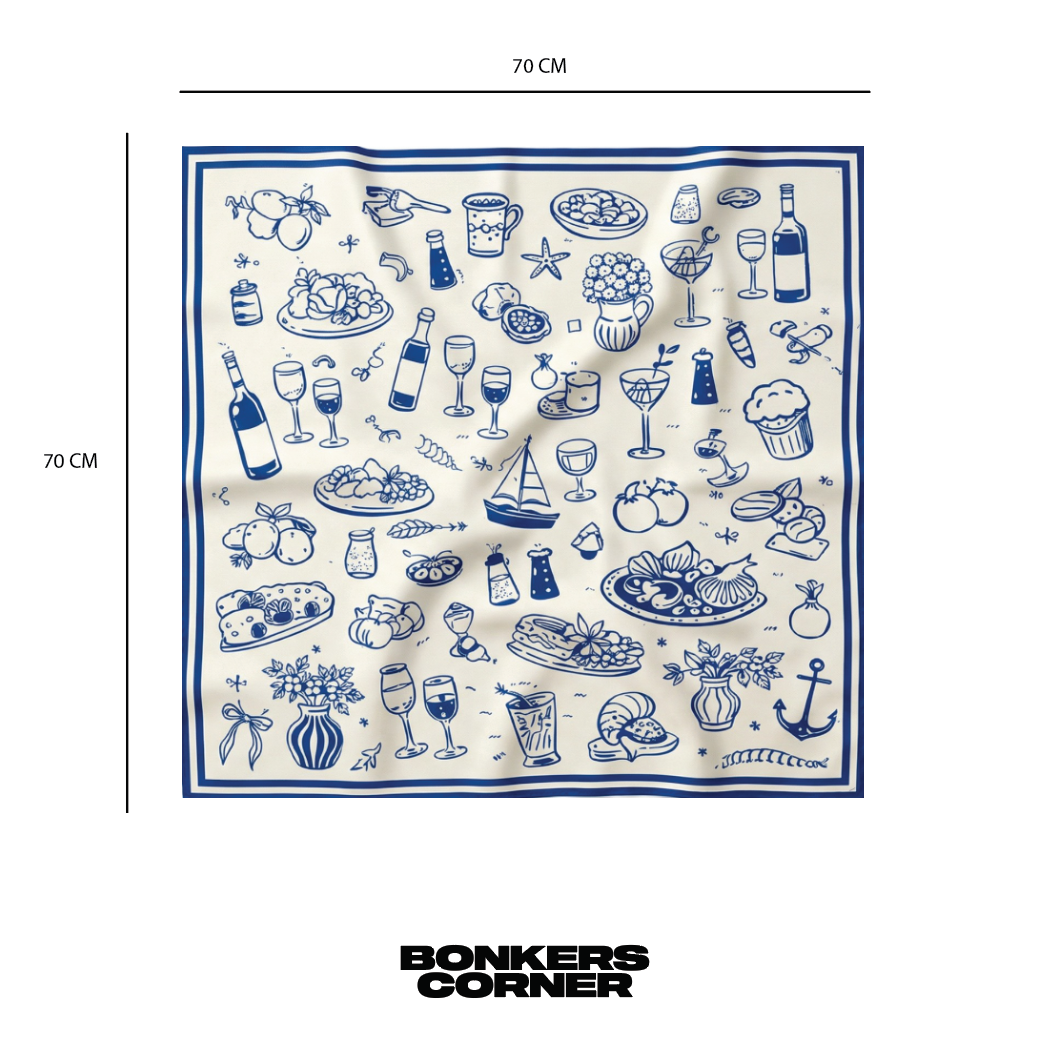 Wine & Dine Blue Scarf - BonkersCorner