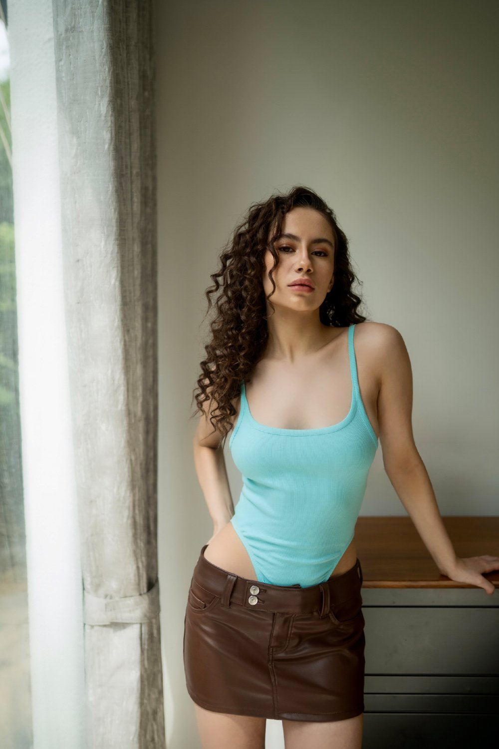 Aqua Blue Ribbed High Cut Bodysuit - BonkersCorner