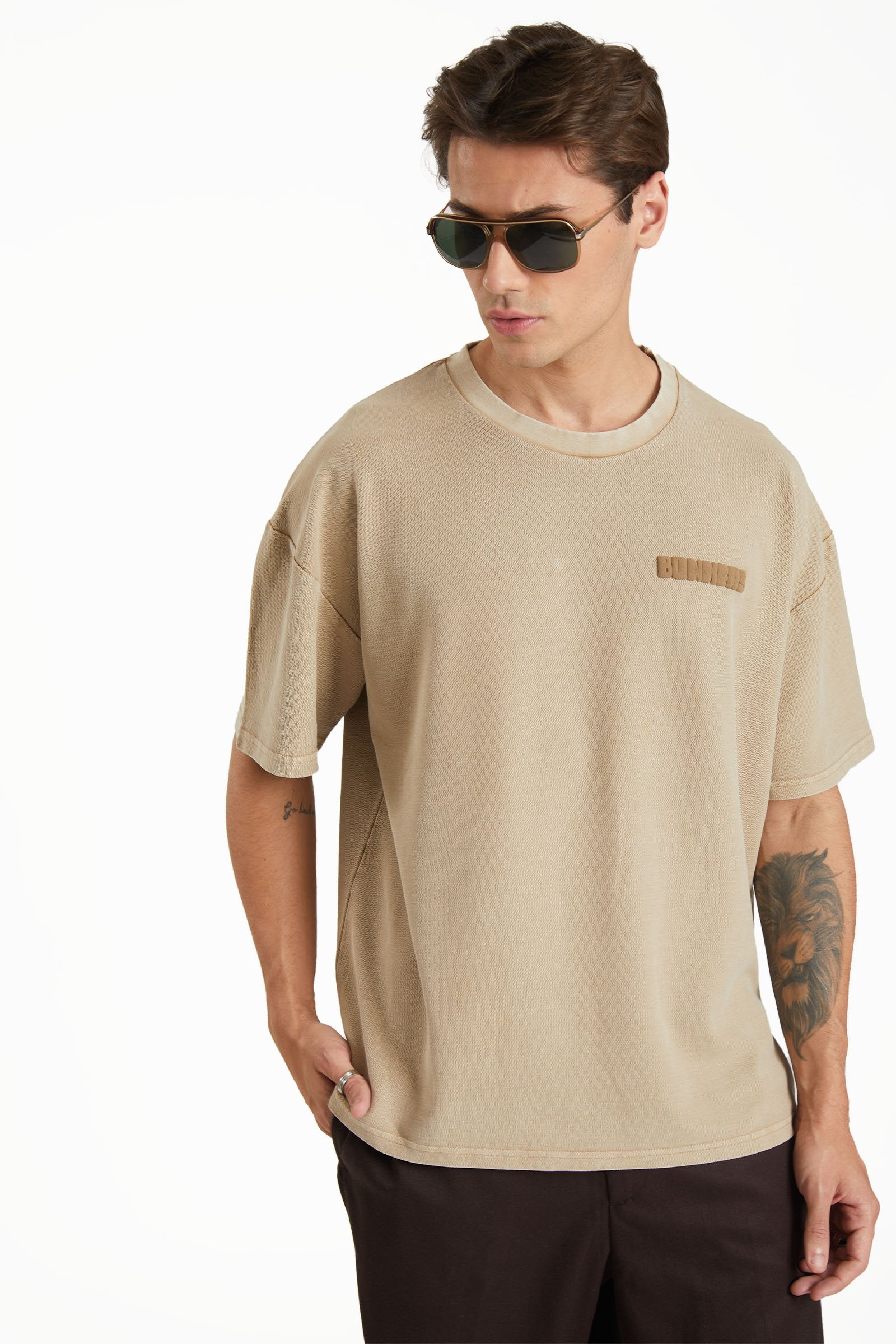 Beige Heavyweight Pique Oversized T-shirt - BonkersCorner