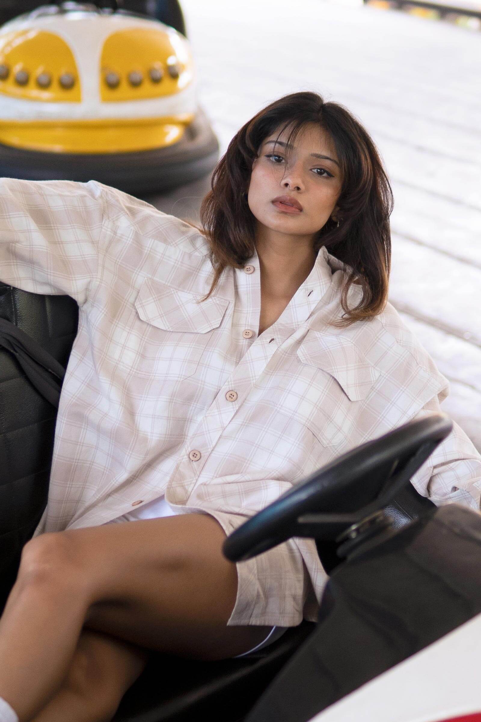 Beige Plaid Flannel Oversized Shirt - BonkersCorner