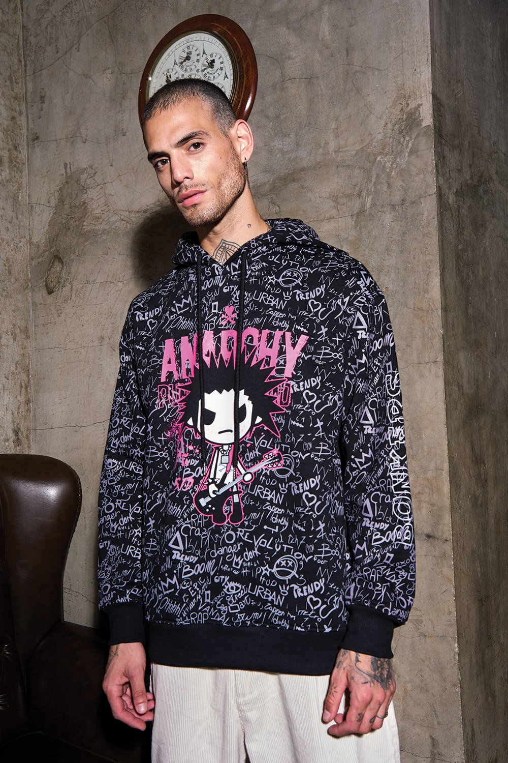 Black Faded Anarchy Hoodie - BonkersCorner