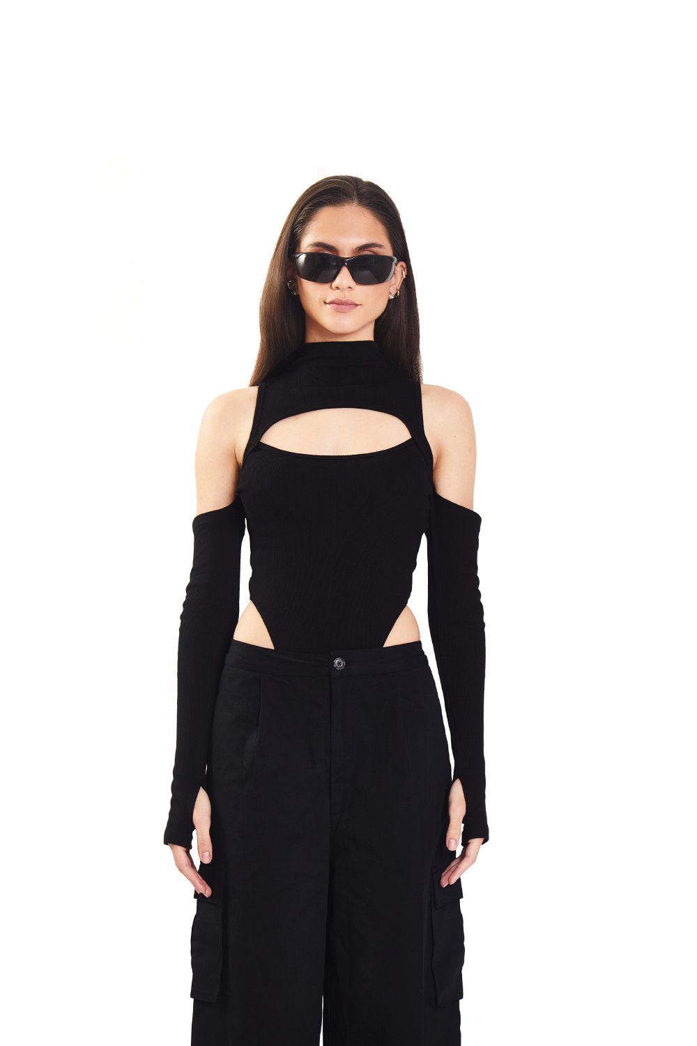 Black Ribbed Two Way Bodysuit - BonkersCorner