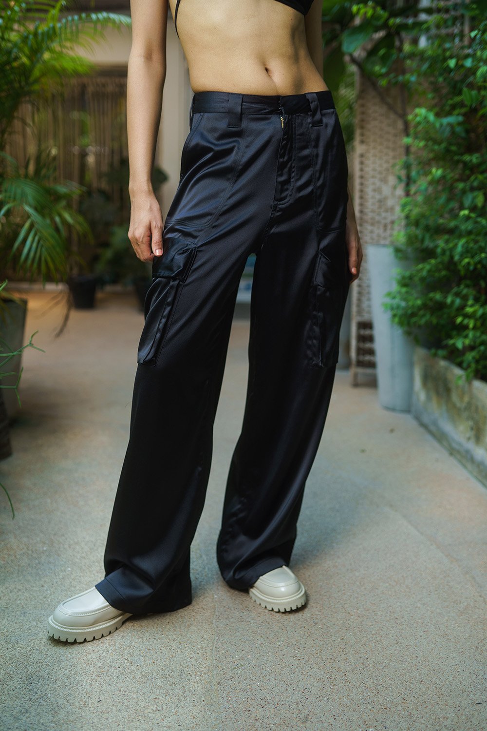 Black Satin Utility Pants - BonkersCorner
