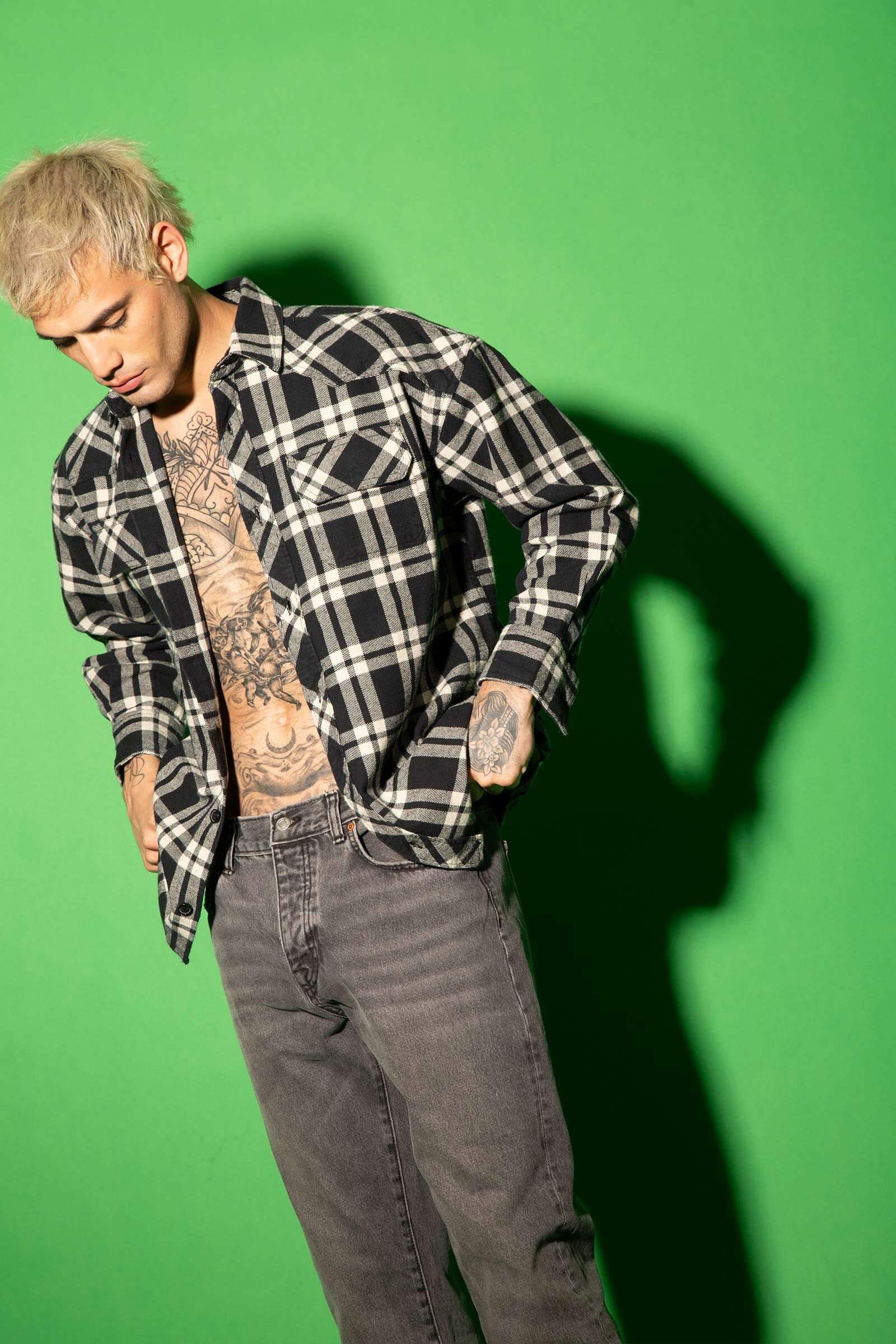 Black & White Checkered Plaid Oversized Shirt - BonkersCorner