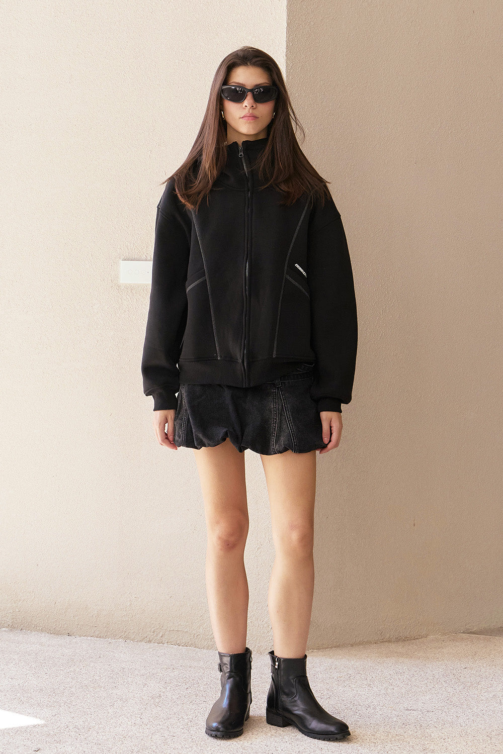 Black Contour Zip Hoodie