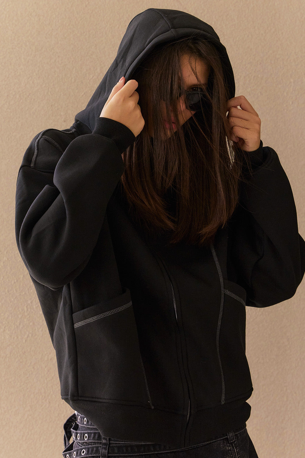 Black Contour Zip Hoodie