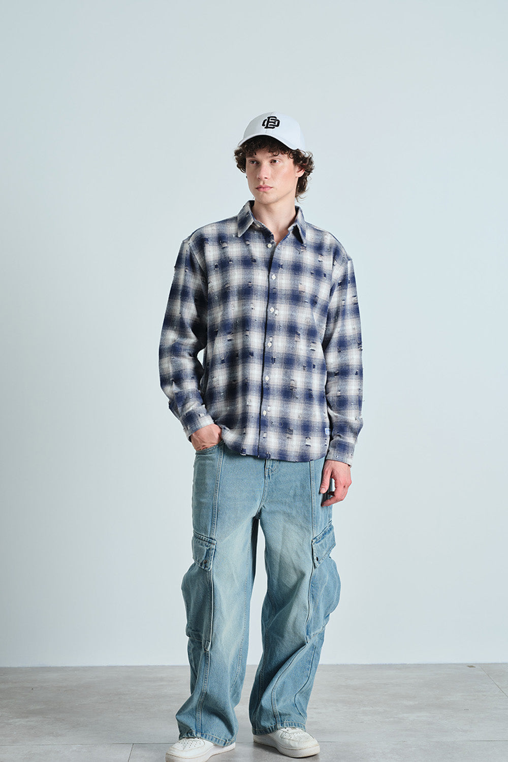 Blue Distressed Plaid Overshirt - BonkersCorner