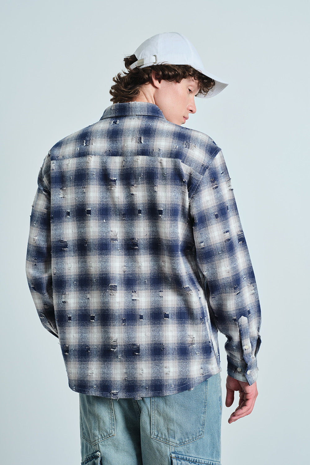 Blue Distressed Plaid Overshirt - BonkersCorner
