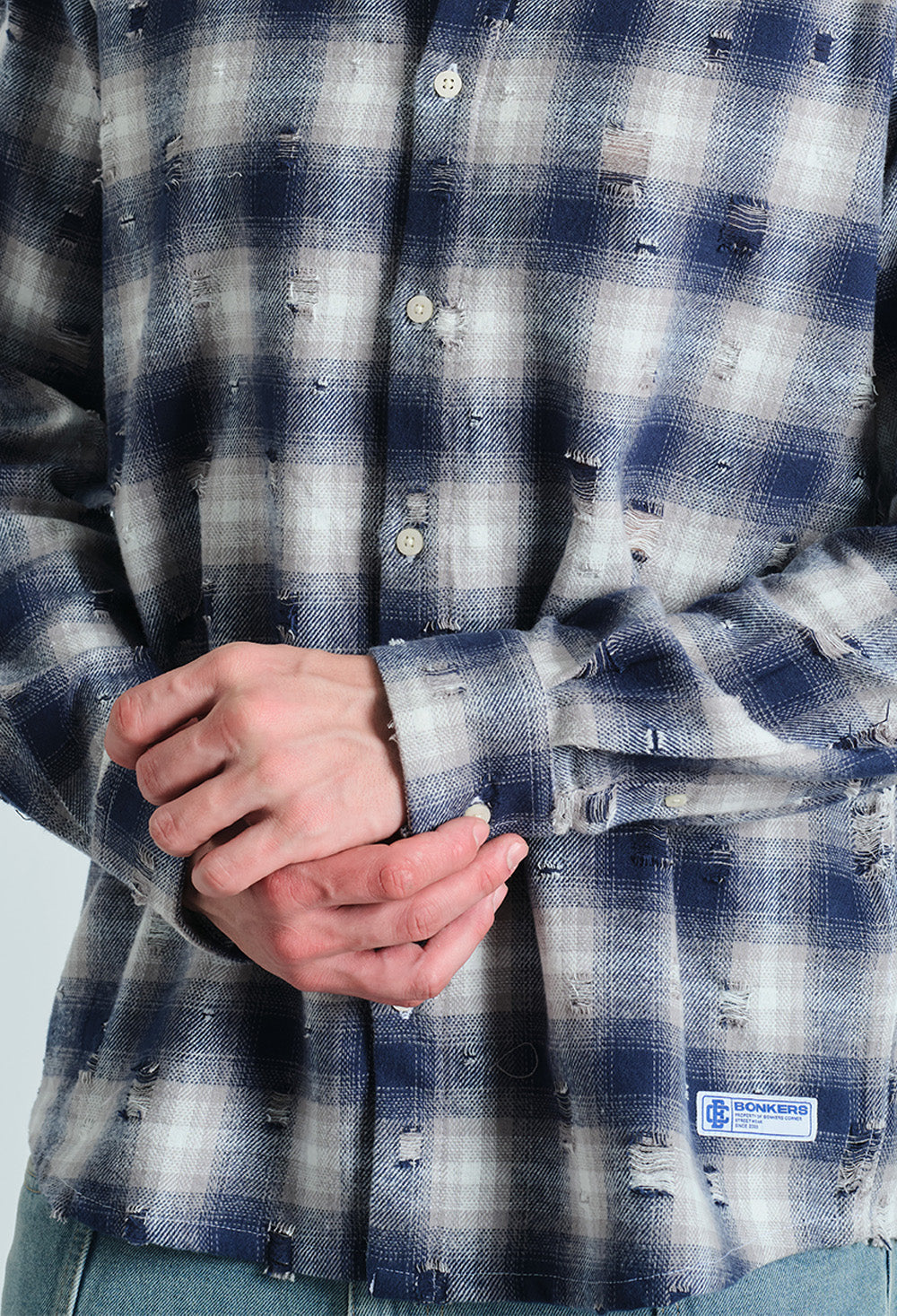 Blue Distressed Plaid Overshirt - BonkersCorner