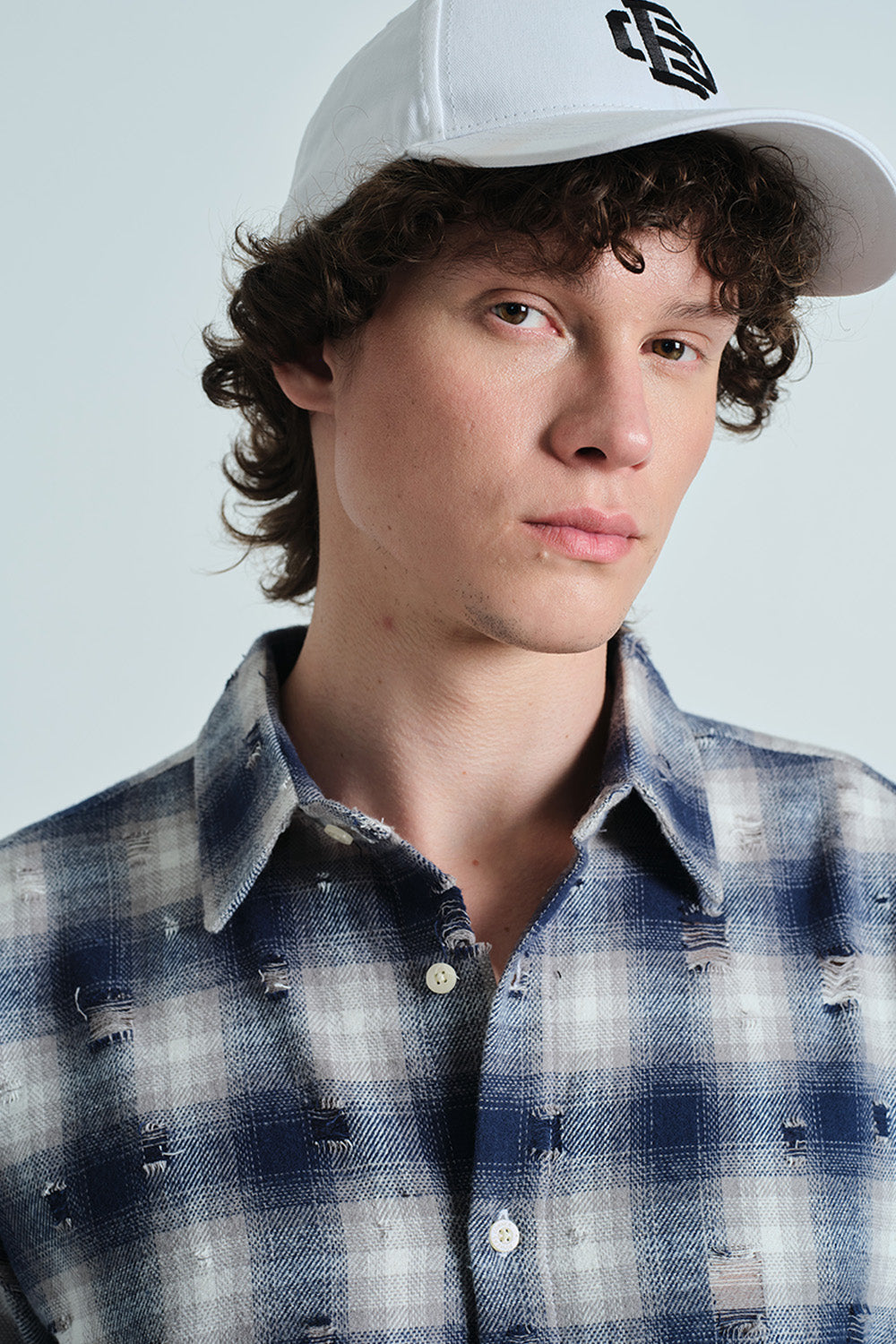Blue Distressed Plaid Overshirt - BonkersCorner