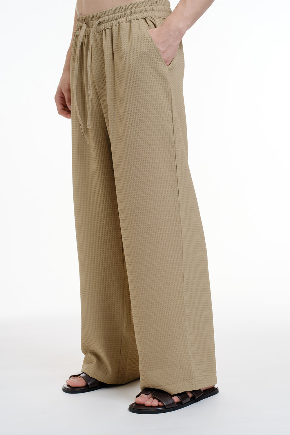 Solid Khaki Textured Pant