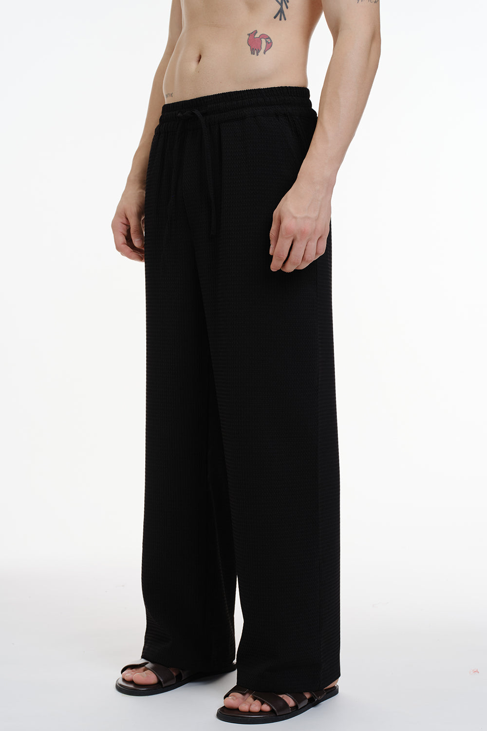 Solid Black Textured Pant