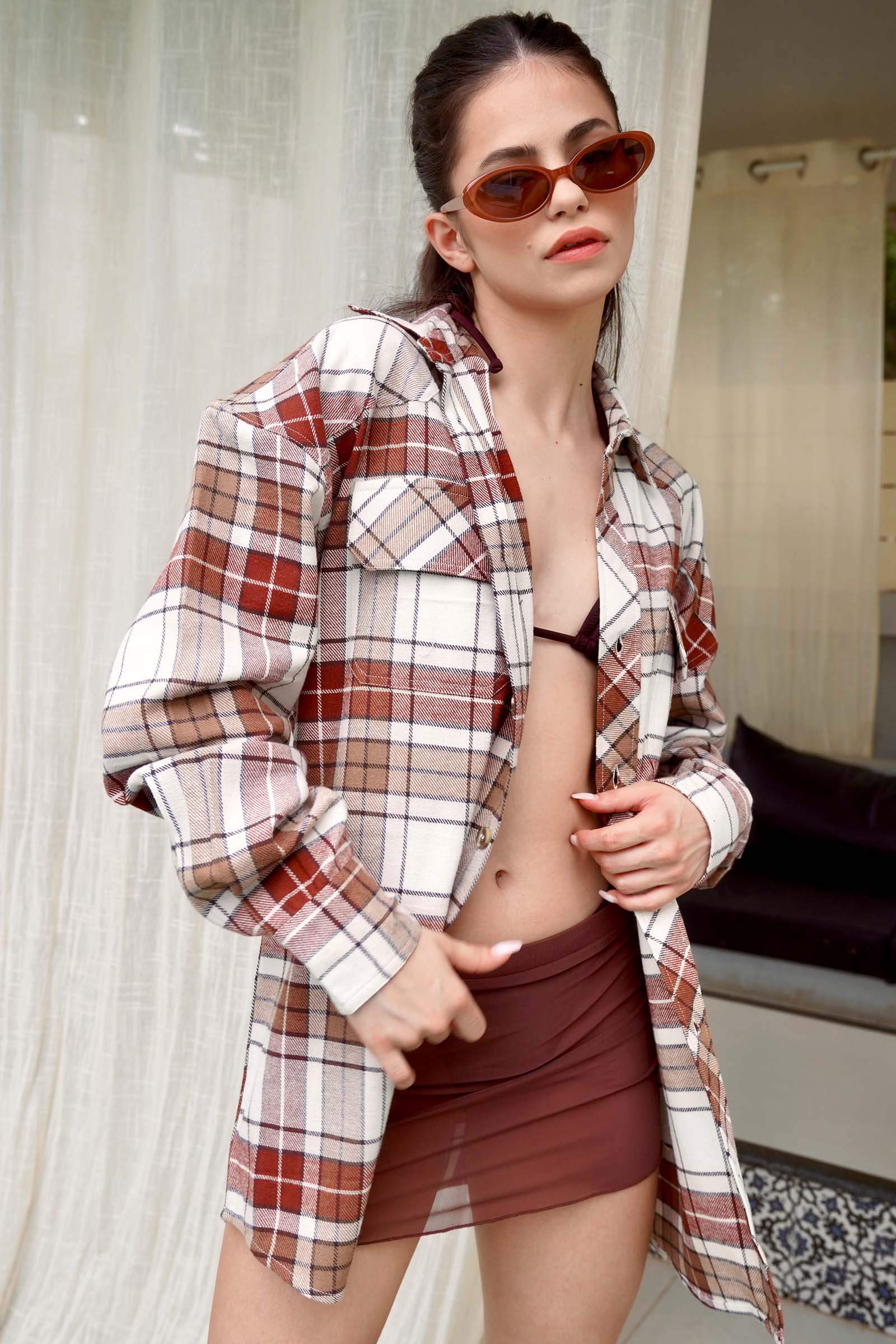 Brown Plaid Oversized Shirt - BonkersCorner