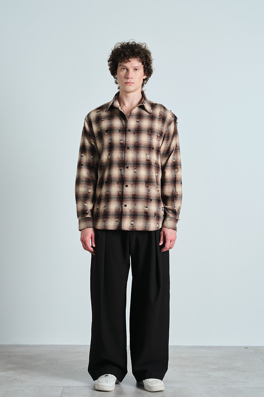 Brown Distressed Plaid Overshirt - BonkersCorner