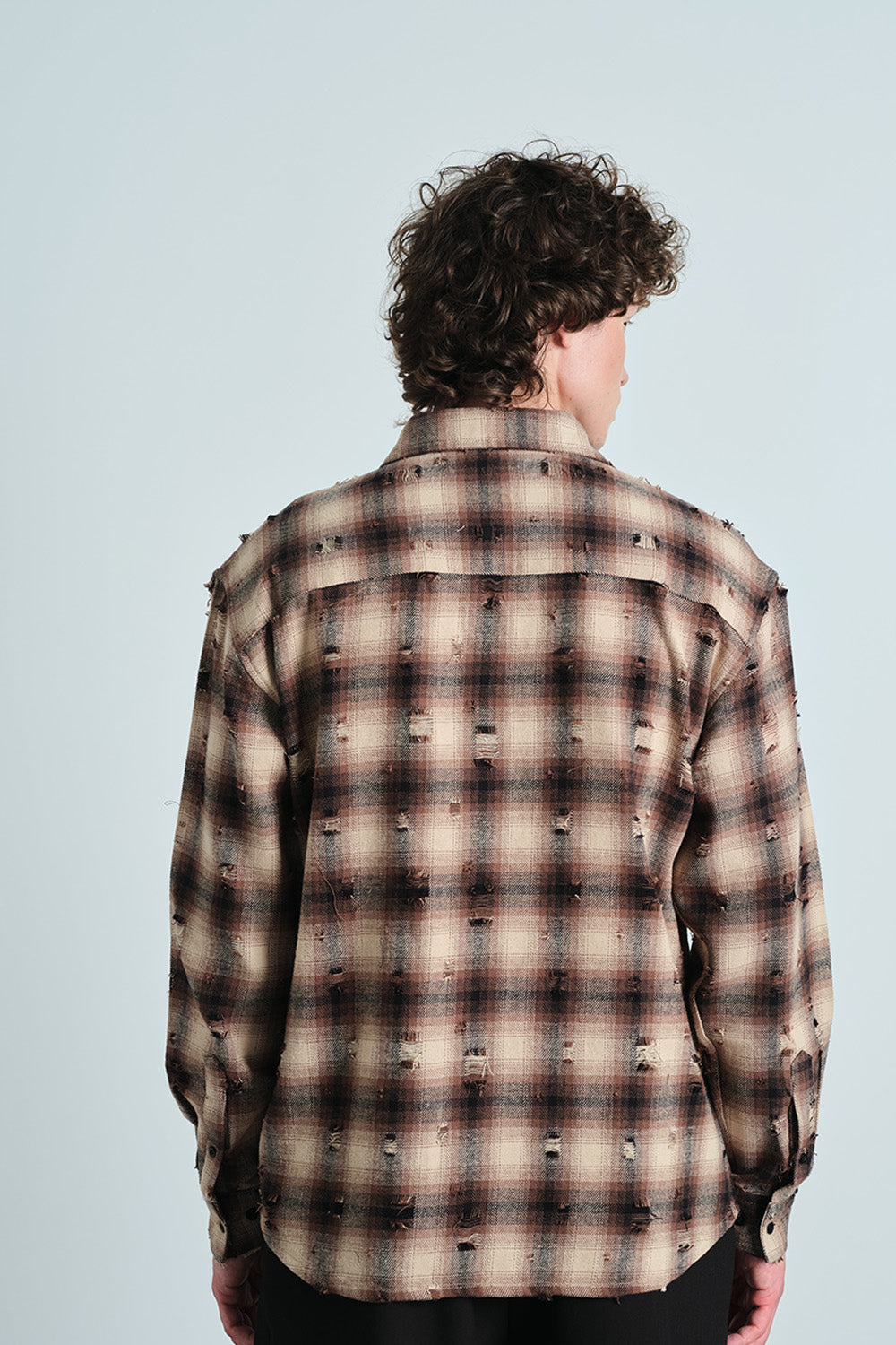 Brown Distressed Plaid Overshirt - BonkersCorner