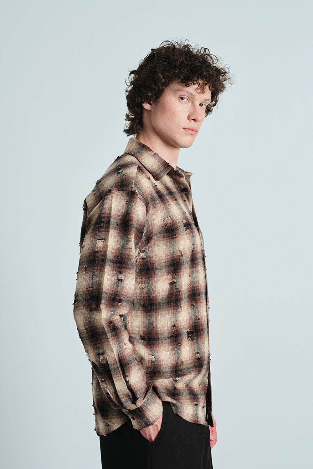 Brown Distressed Plaid Overshirt - BonkersCorner