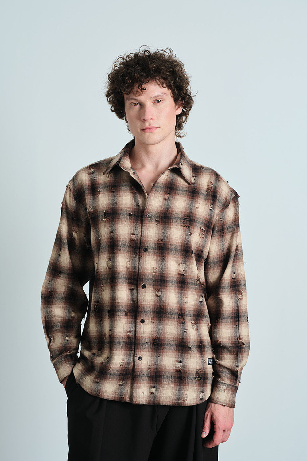 Brown Distressed Plaid Overshirt - BonkersCorner