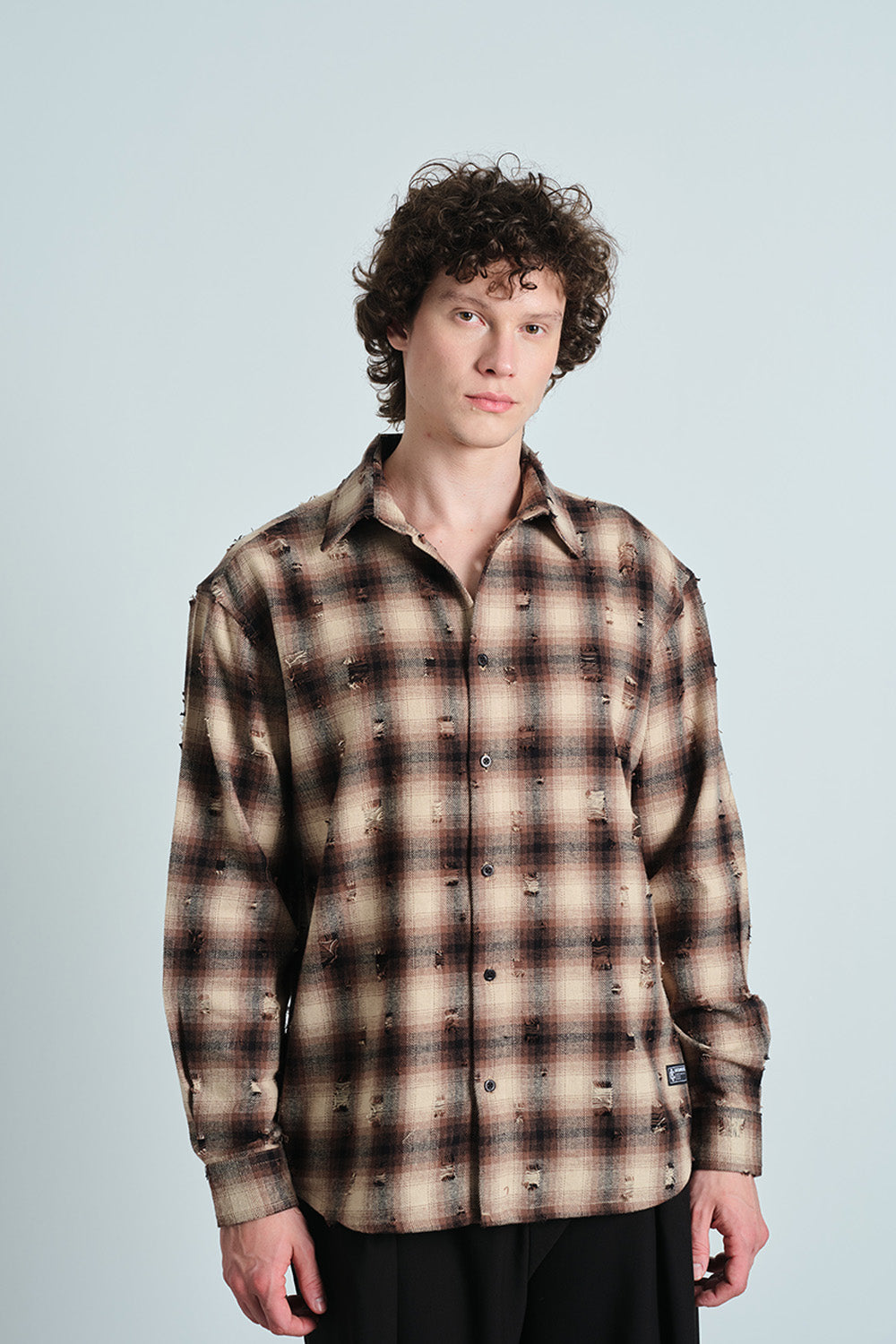 Brown Distressed Plaid Overshirt - BonkersCorner