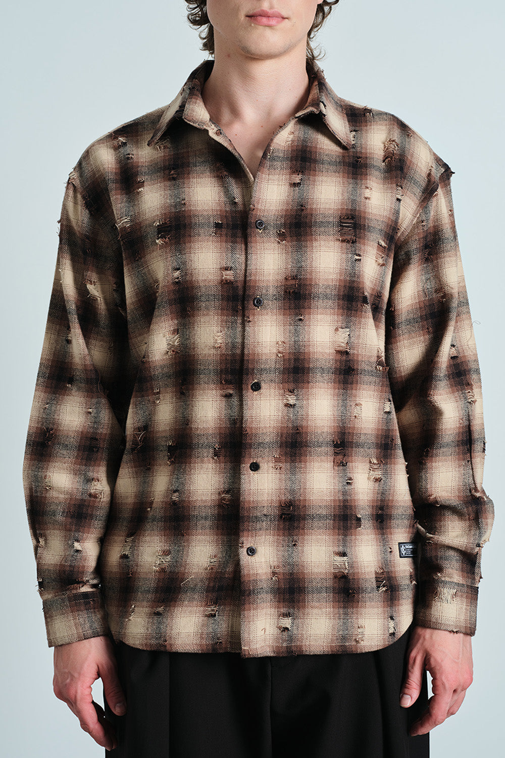 Brown Distressed Plaid Overshirt - BonkersCorner