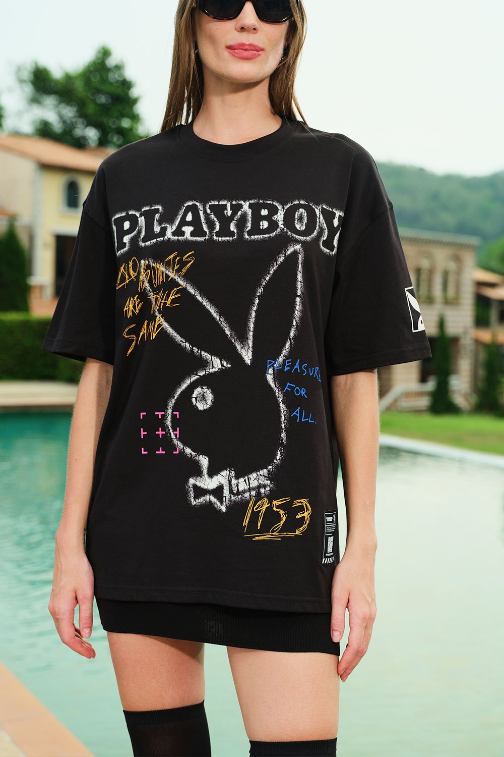 Chalkboard Bunny  Oversized T-shirt - BonkersCorner