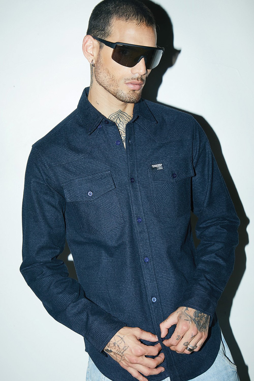 Dark Blue Solid Regular Fit Shirt - BonkersCorner
