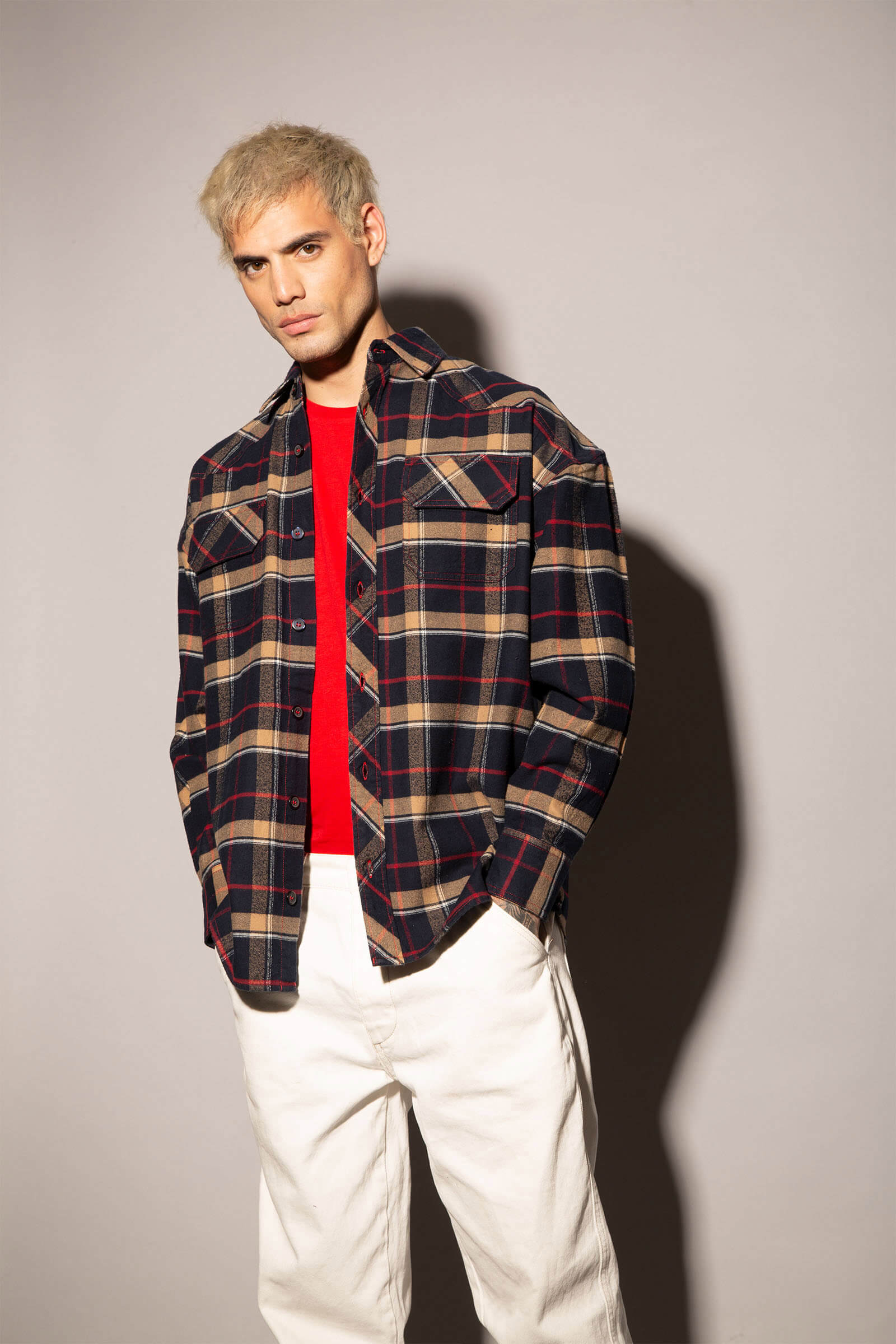 Dark Navy Blue Checkered Plaid Oversized Shirt - BonkersCorner