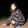 Dark Navy Blue Checkered Plaid Oversized Shirt - BonkersCorner