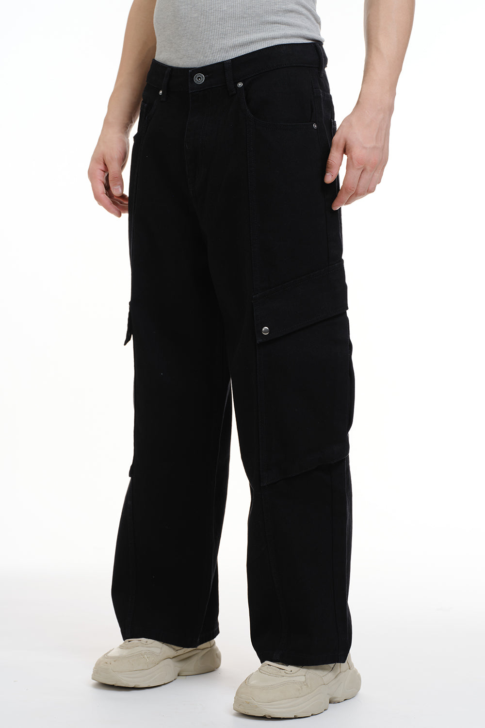 Black Cargo Denim Pants - BonkersCorner