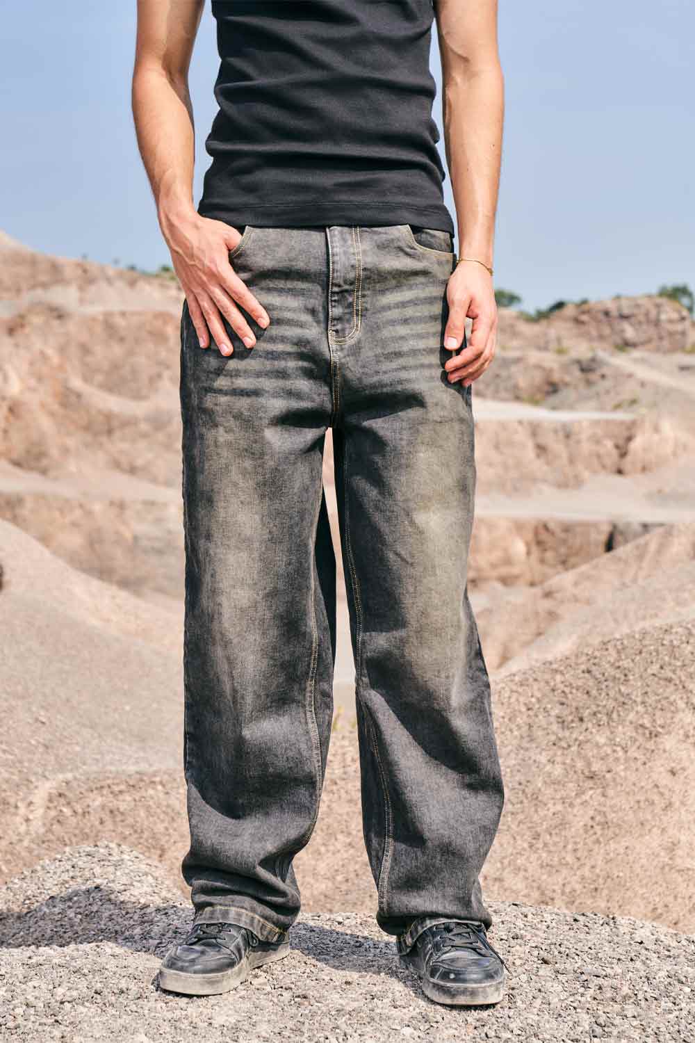 Faded Grey Baggy Fit Jeans - BonkersCorner