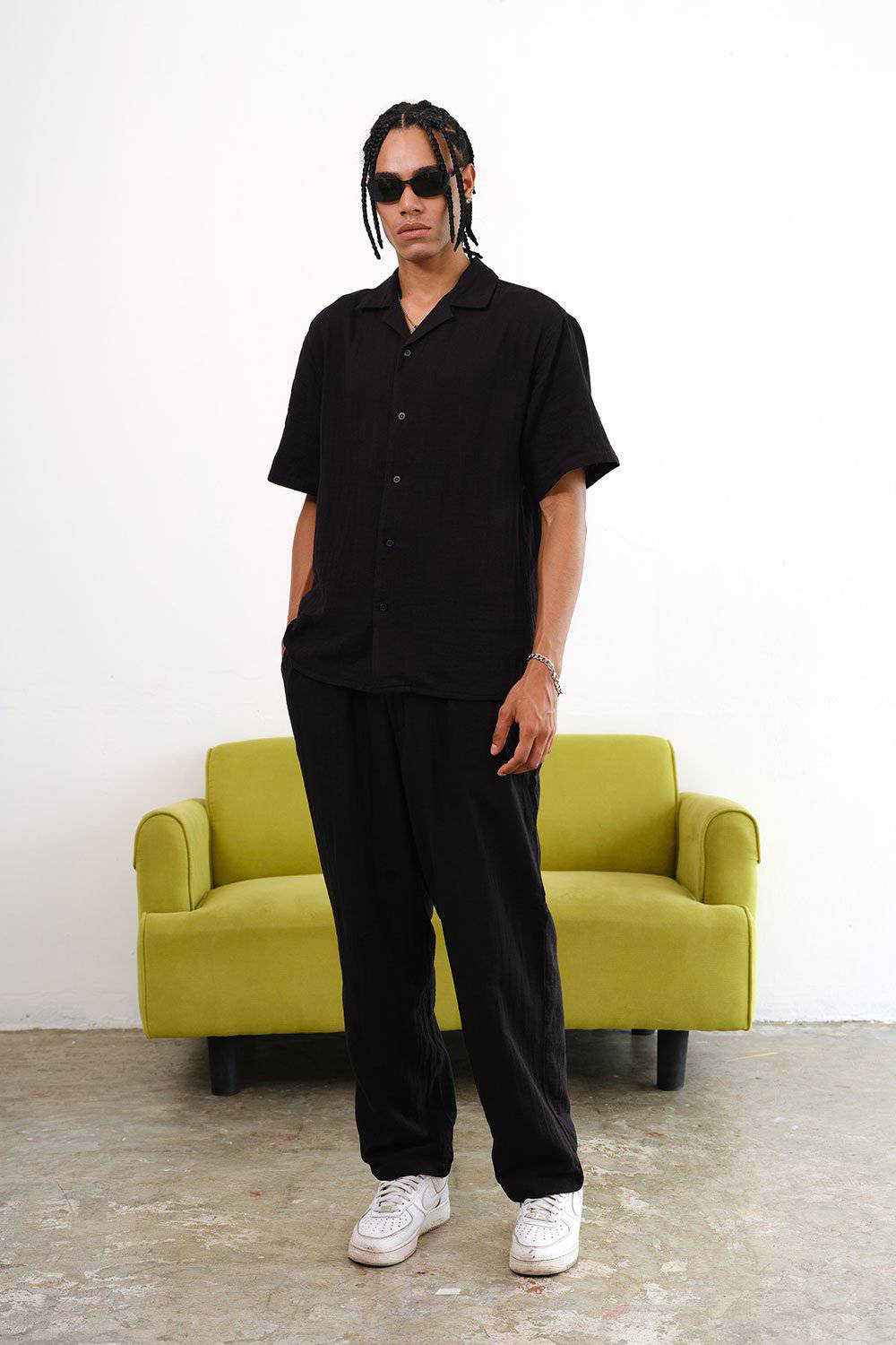 Jet Black Cotton Organic GauzeÂ Pants - BonkersCorner