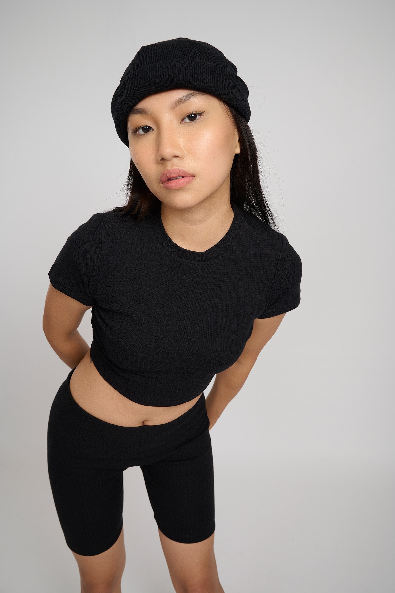 Jet Black Ribbed Crop Top - BonkersCorner