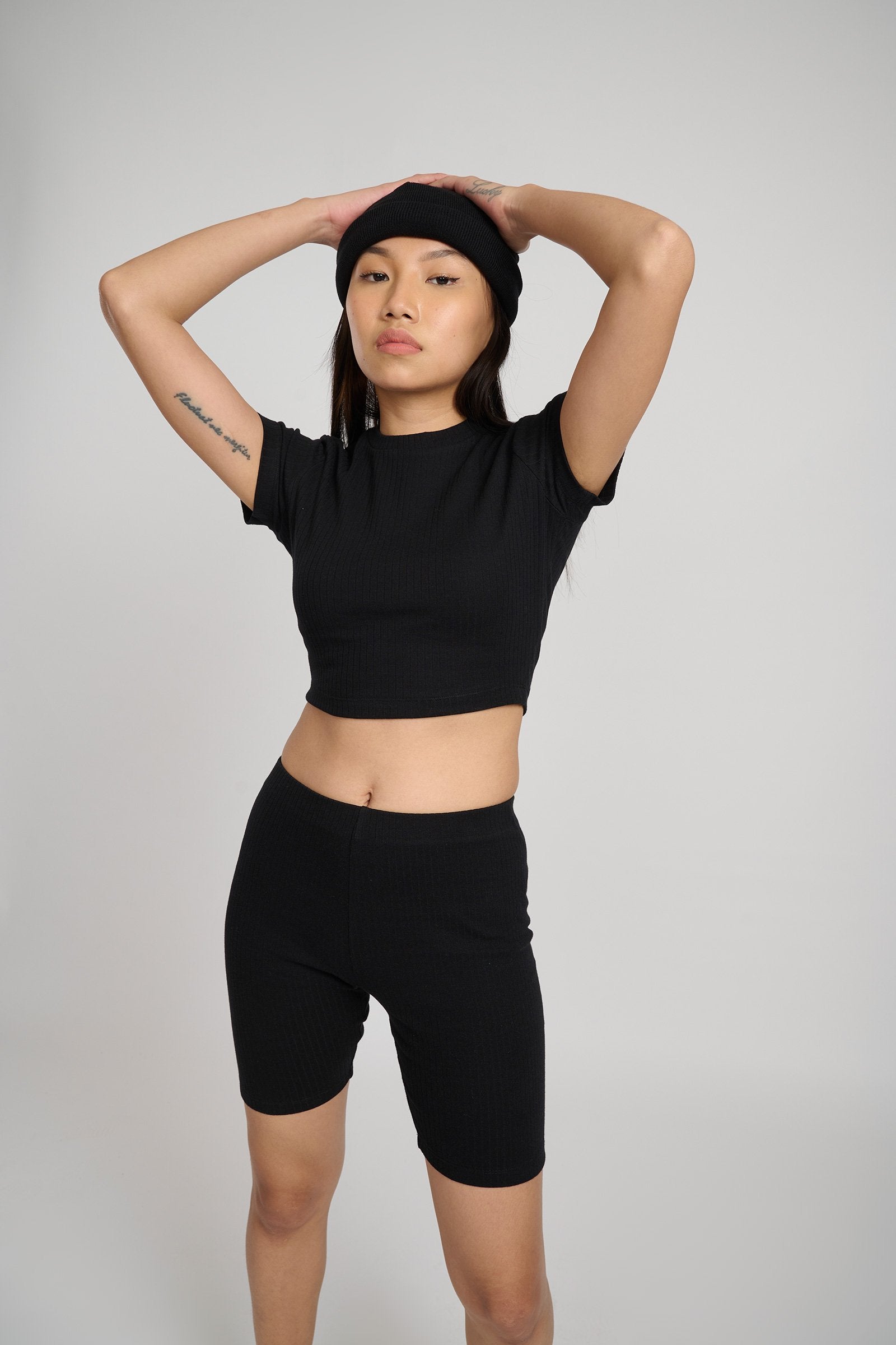 Jet Black Ribbed Crop Top - BonkersCorner