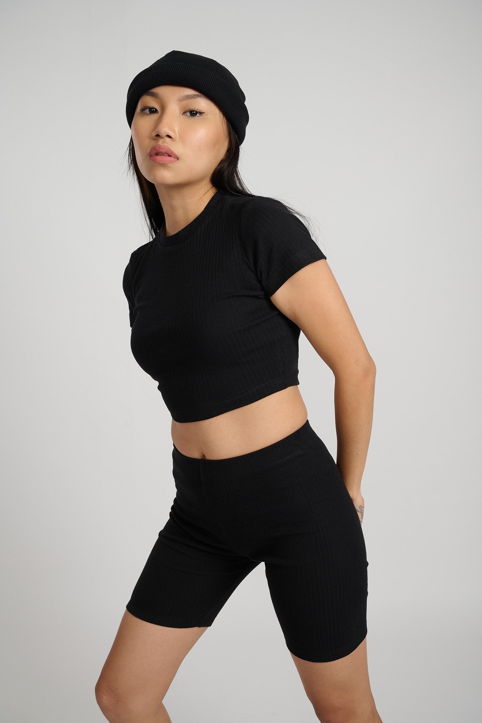 Jet Black Ribbed Crop Top - BonkersCorner